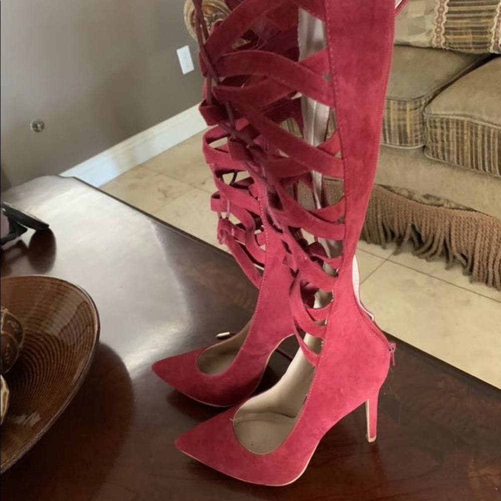 Red lace heels